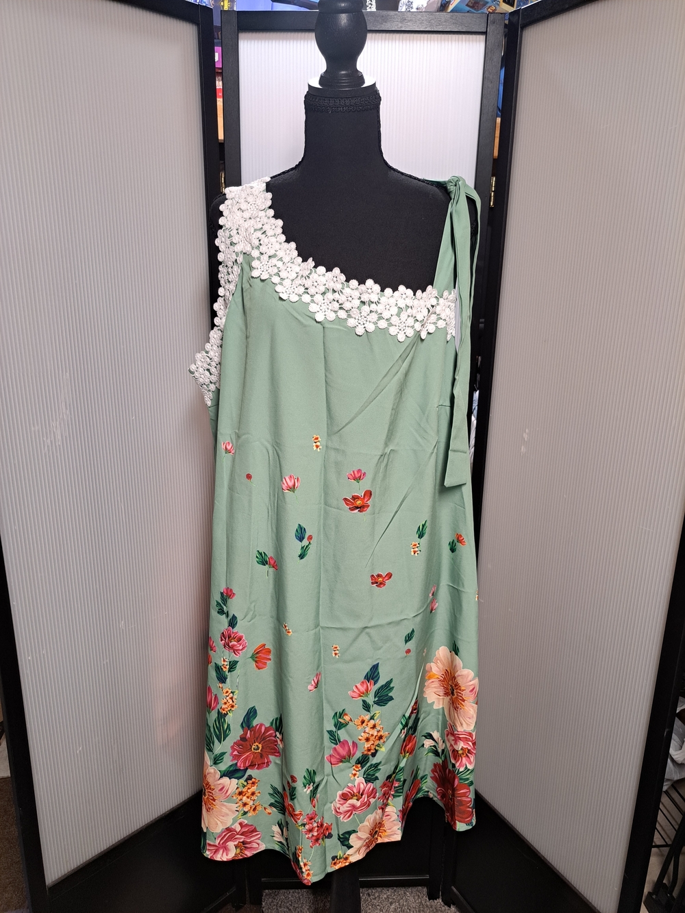 Mint Green Floral Slip Dress with Lace Trim